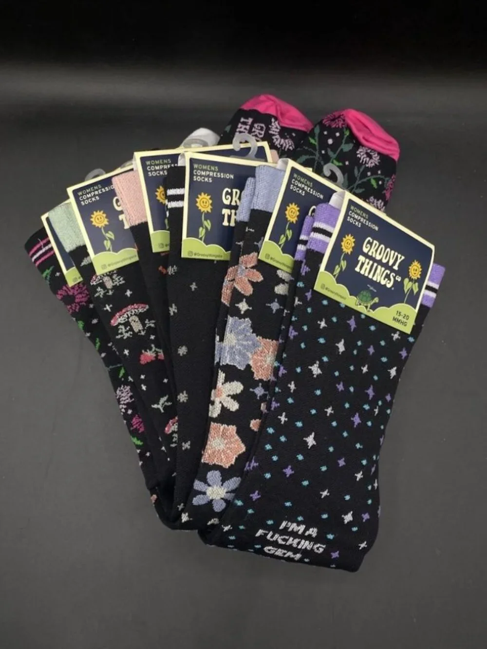 New Lot 6 Groovy Things Compression Socks Women’s New Adult Vulgar 15-20 MMHG